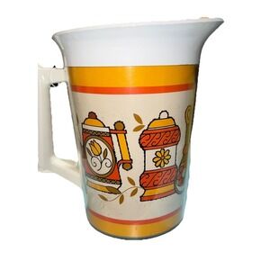 Vintage Thermo-Serv USA Orange and Yellow Kitchen‎ Pattern Pitcher And Lid